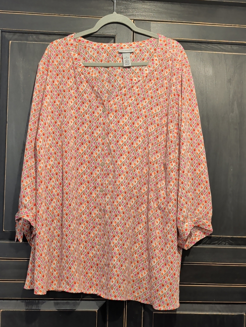 Catherine's  Pink $ Orange Geometric Button-Front Blouse